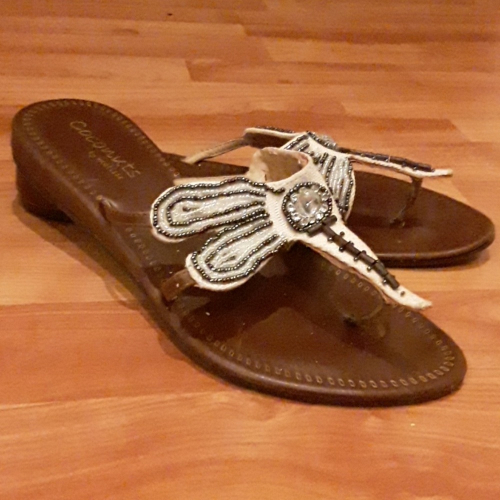 ⚡Black & Whiite Beaded Leather Sandals